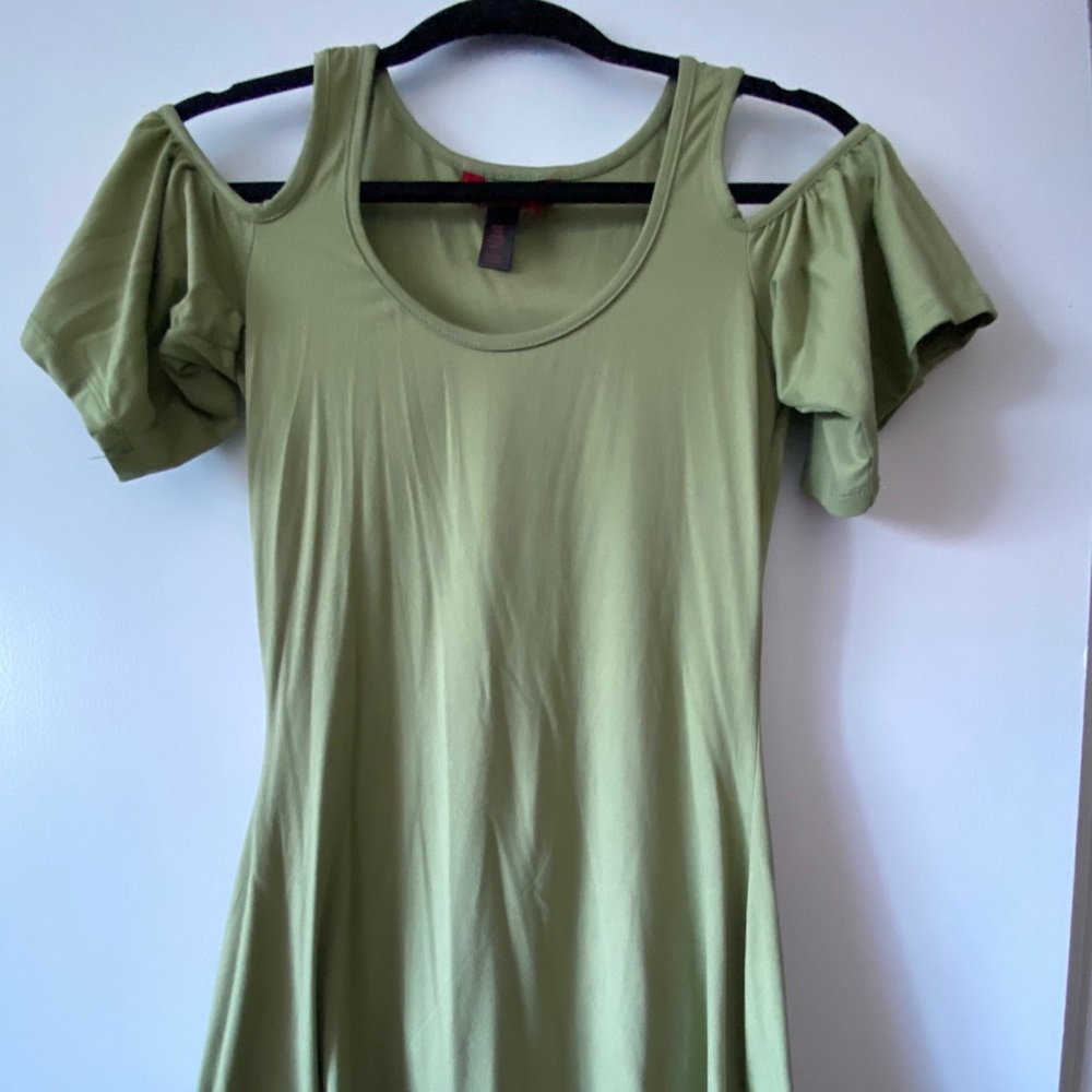 Olive green short dress with shoulder cut out